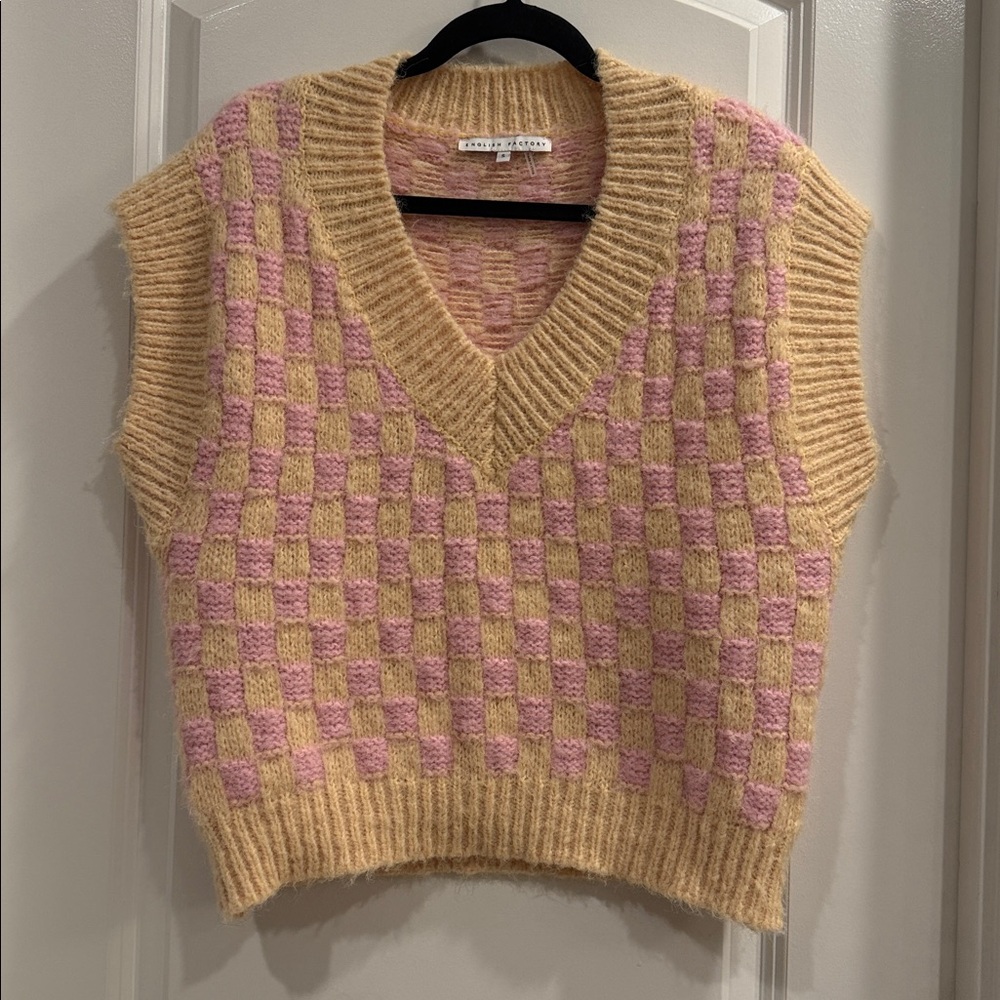 Anthropologie English Factory Pink/Yellow V-Neck Sweater Vest